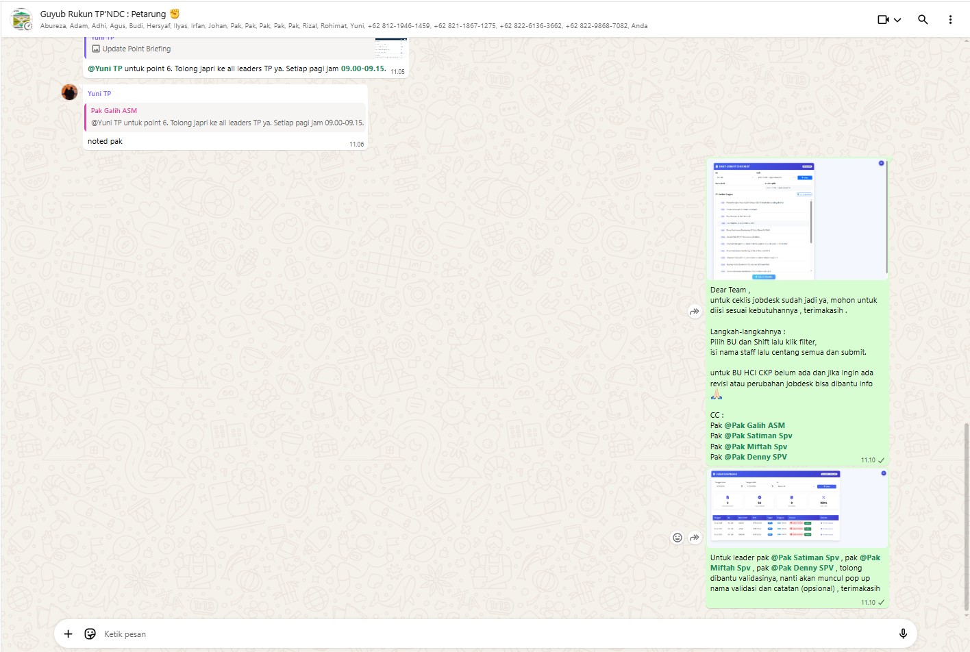 Lampiran Point 4. Sosialisasikan dashboard checklist jobdesk yang ada di web